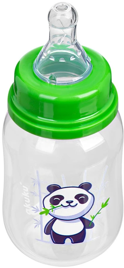 Akuku maitinimo buteliukas 125 ml su silikoniniu žinduku, žalia panda