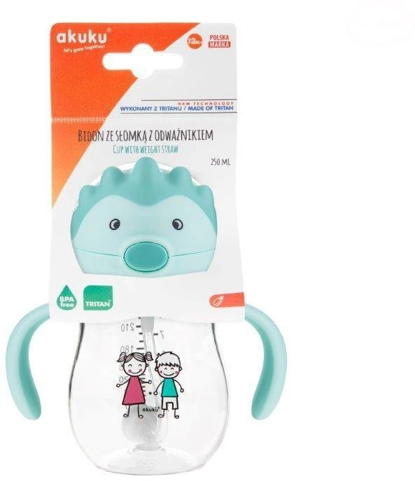 AKUKU neišsiliejantis mokomasis puodelis su svareliu ir dviem rankenėlėmis, 250 ml, A0033