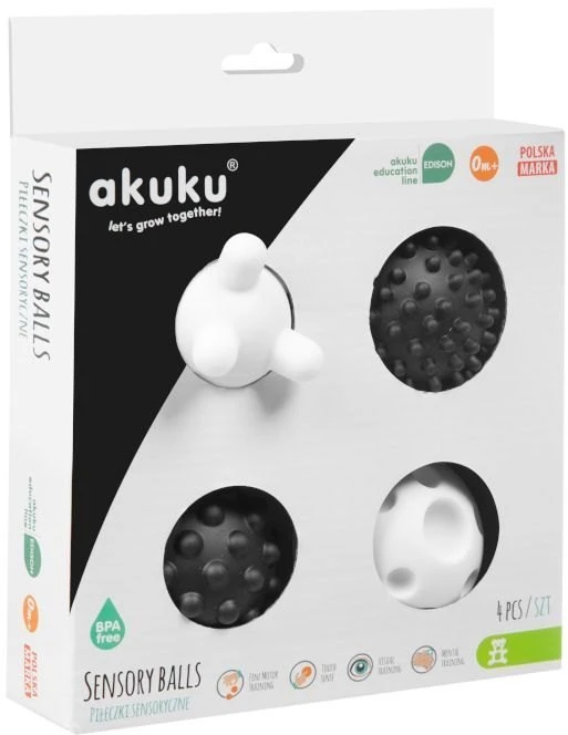 Albis AKUKU minkšti sensoriniai kamuoliukai Juodas/Baltas, 4 vnt., A0469