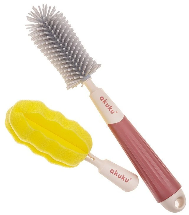 Albis Akuku buteliukų, puodelių ir žindukų silikoninis šepetys su kempine, beige/pink, A0512