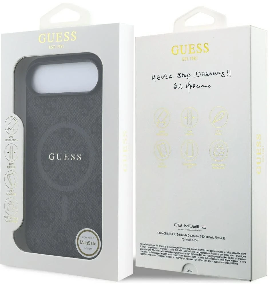 GUESS dėklas, skirtas IPHONE 17 Air, suderinamas su MagSafe GUHMP17MG4GFRK (PU 4G Ring Classic Logo) juodas
