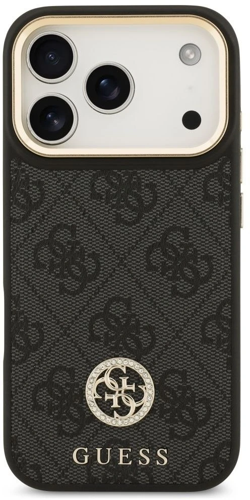 GUESS dėklas, skirtas IPHONE 17 Pro, suderinamas su MagSafe GUHMP17LP4GRMDEK (PU W/ 4G Strass Logo) juodas