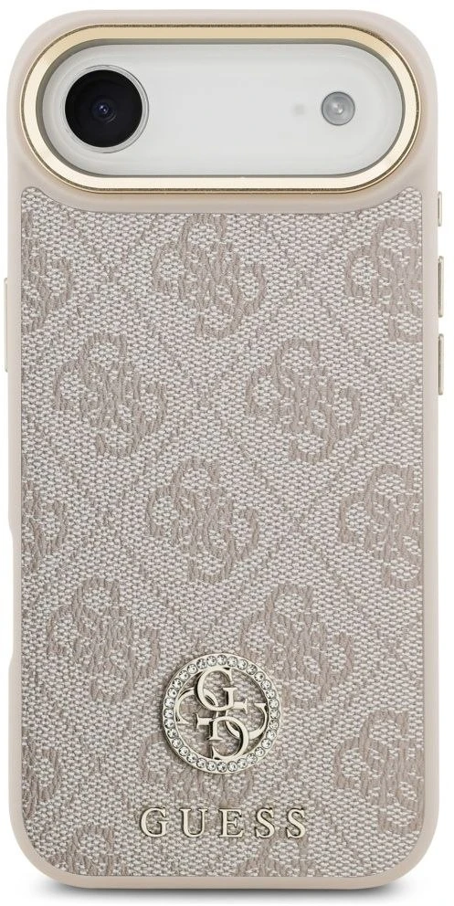 GUESS dėklas, skirtas IPHONE 17 Air, suderinamas su MagSafe GUHMP17MP4GRMDEP (PU su 4G Strass logotipu), rožinis