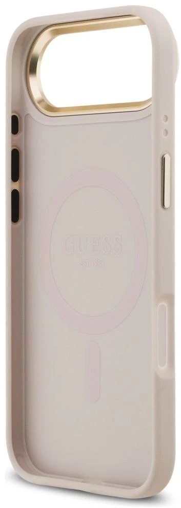 GUESS dėklas, skirtas IPHONE 17 Air, suderinamas su MagSafe GUHMP17MP4GRMDEP (PU su 4G Strass logotipu), rožinis