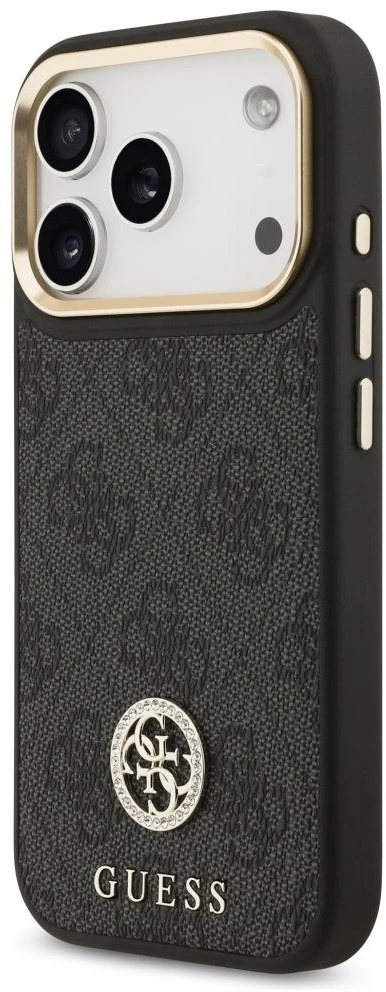 GUESS dėklas, skirtas IPHONE 17 Pro, suderinamas su MagSafe GUHMP17LP4GRMDEK (PU W/ 4G Strass Logo) juodas