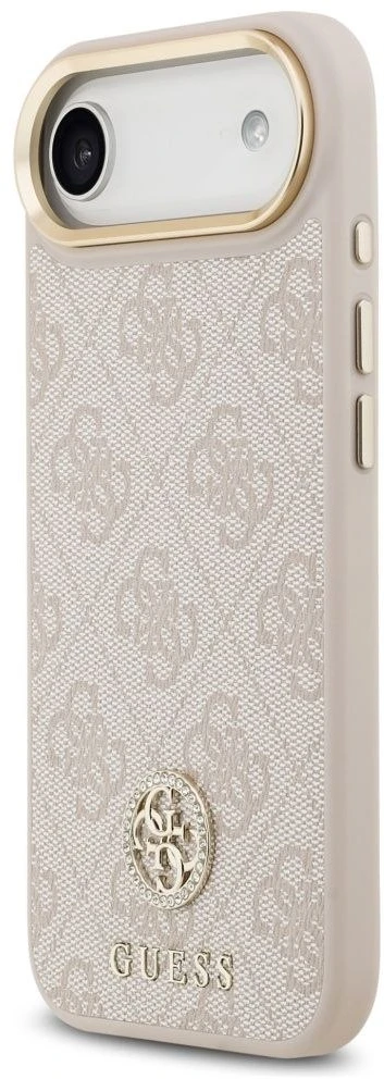 GUESS dėklas, skirtas IPHONE 17 Air, suderinamas su MagSafe GUHMP17MP4GRMDEP (PU su 4G Strass logotipu), rožinis