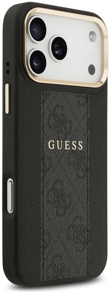 GUESS dėklas, skirtas IPHONE 17 Pro Max, suderinamas su MagSafe GUHMP17XPG4SEMCK (PU su 4G juostele), juodas
