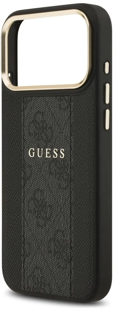 GUESS dėklas, skirtas IPHONE 17 Pro Max, suderinamas su MagSafe GUHMP17XPG4SEMCK (PU su 4G juostele), juodas