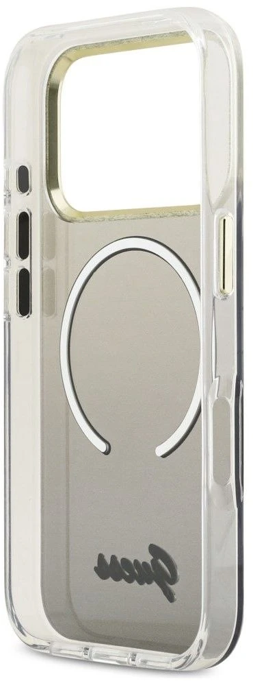 GUESS dėklas, skirtas IPHONE 17 Pro, suderinamas su MagSafe GUHMP17L5HTGMCSK (IML Gradient Script Metal) juodas