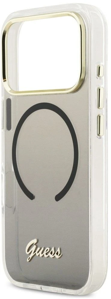 GUESS dėklas, skirtas IPHONE 17 Pro, suderinamas su MagSafe GUHMP17L5HTGMCSK (IML Gradient Script Metal) juodas