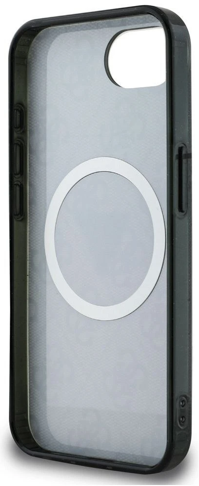 GUESS dėklas, skirtas IPHONE 16e (SE 4 2025) suderinamas su MagSafe GUHMPSE4HG4PRTGK (IML Metal Glitter 4G Circle Triangle) juodas