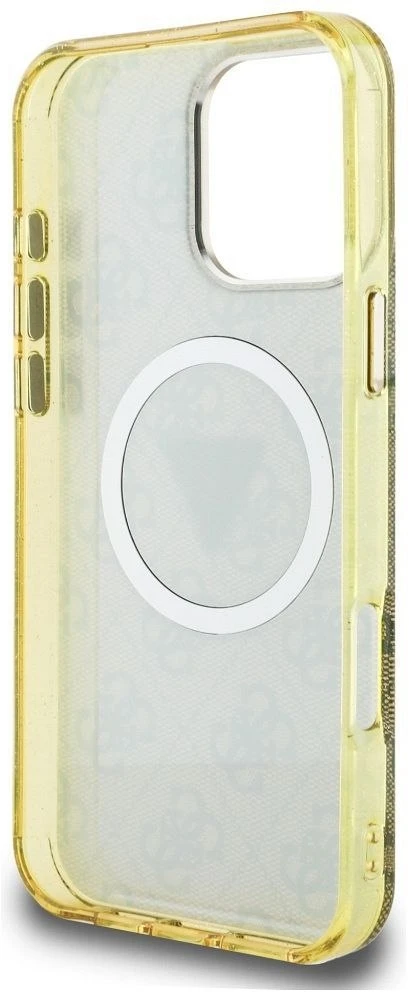 Dėklas Guess IML Metal Glitter 4G Circle Triangle MagSafe, skirtas Phone 16 Pro, rudos spalvos
