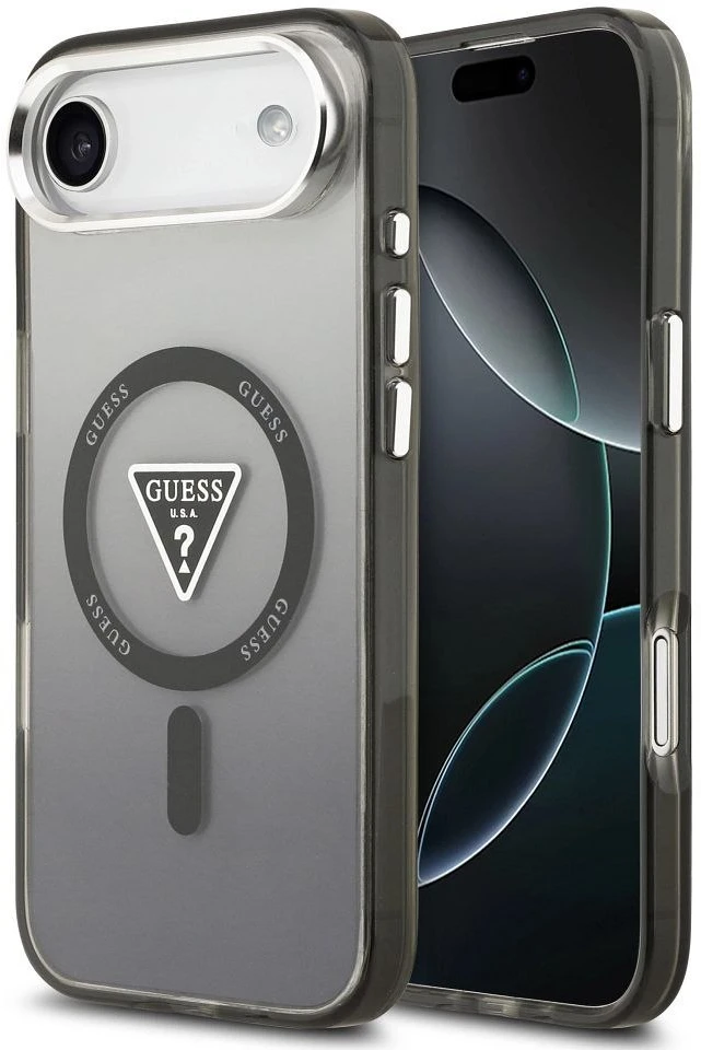 GUESS dėklas, skirtas IPHONE 17 Air, suderinamas su MagSafe GUHMP17MHGTMLCGK (IML gradientas su trikampio logotipu), juodas