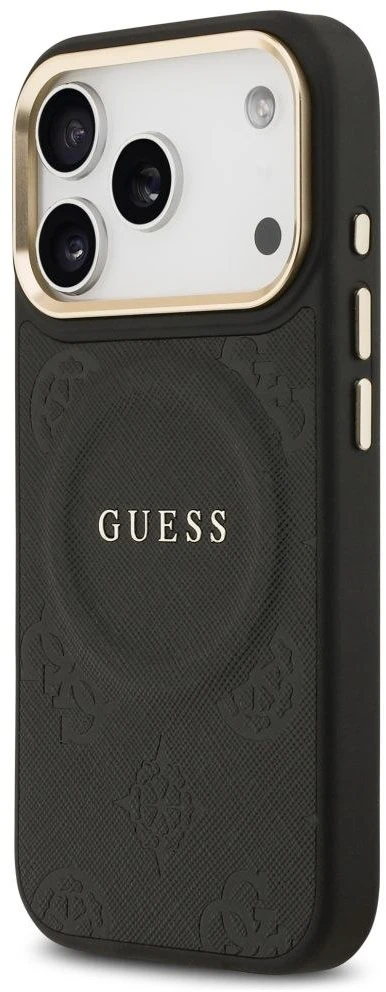 GUESS dėklas, skirtas IPHONE 17 Pro, suderinamas su MagSafe GUHMP17LPSAMSECK (PU W/ Peony Hot Stamp) juodas