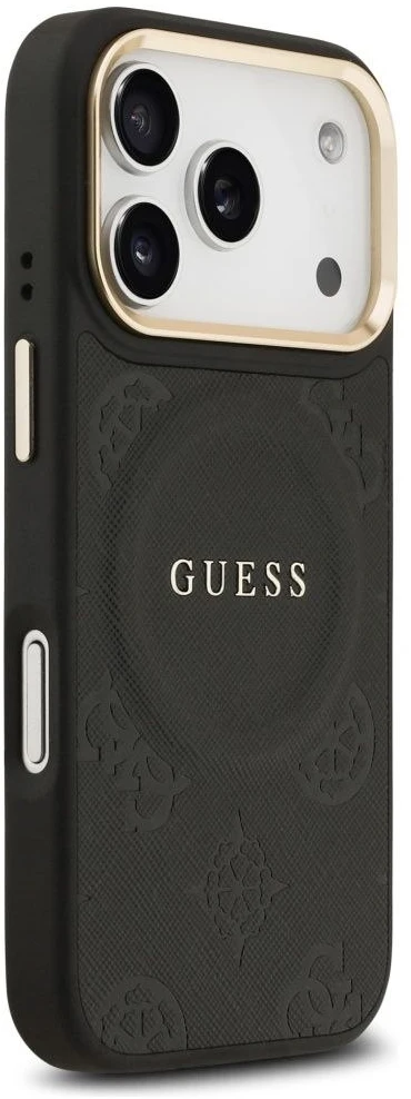 GUESS dėklas, skirtas IPHONE 17 Pro, suderinamas su MagSafe GUHMP17LPSAMSECK (PU W/ Peony Hot Stamp) juodas