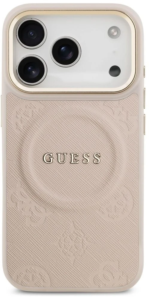 GUESS dėklas, skirtas IPHONE 17 Pro, suderinamas su MagSafe GUHMP17LPSAMSECP (PU su bijūnų karštu antspaudu), rožinis