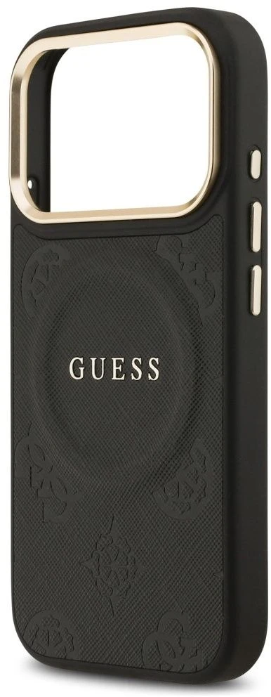 GUESS dėklas, skirtas IPHONE 17 Pro, suderinamas su MagSafe GUHMP17LPSAMSECK (PU W/ Peony Hot Stamp) juodas