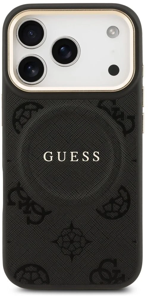 GUESS dėklas, skirtas IPHONE 17 Pro, suderinamas su MagSafe GUHMP17LPSAMSECK (PU W/ Peony Hot Stamp) juodas