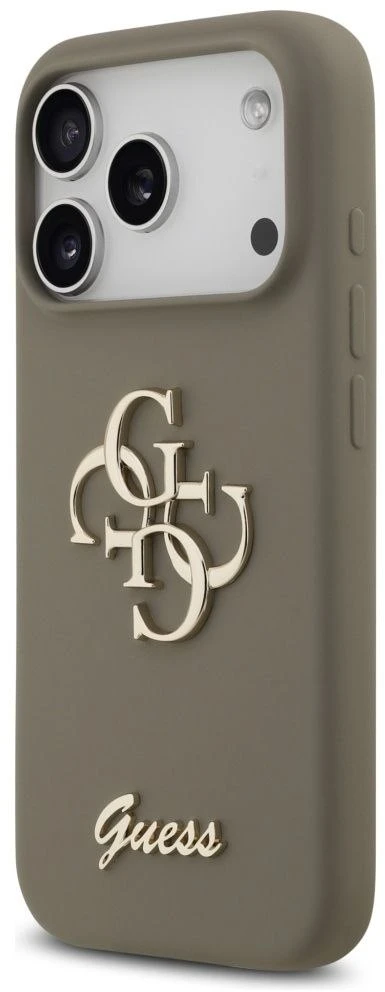 Guess Silicone Big 4G Script dėklas iPhone 17 Pro rudos spalvos