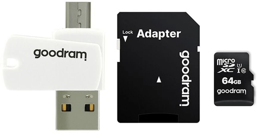 Oem 64GB 100 MB/s Micro SD atminties kortelė Goodram M1A4 - OTG adapteris