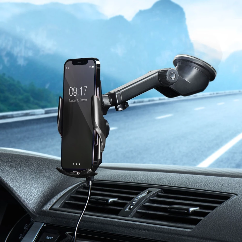 Belaidis automobilinis įkroviklis-laikiklis Forcell (HS1) (15W) su automatiniu užrakinimu