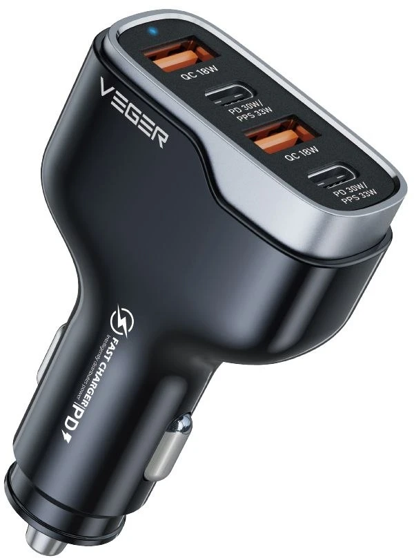 Car charger VEGER 2 x USB A + 2 x Typ C PD QC 3A 66W CC53-2A2C juodas