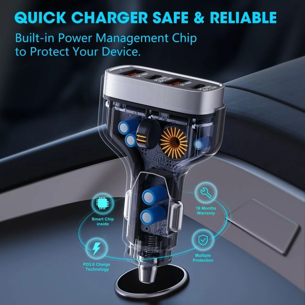 Car charger VEGER 2 x USB A + 2 x Typ C PD QC 3A 66W CC53-2A2C juodas
