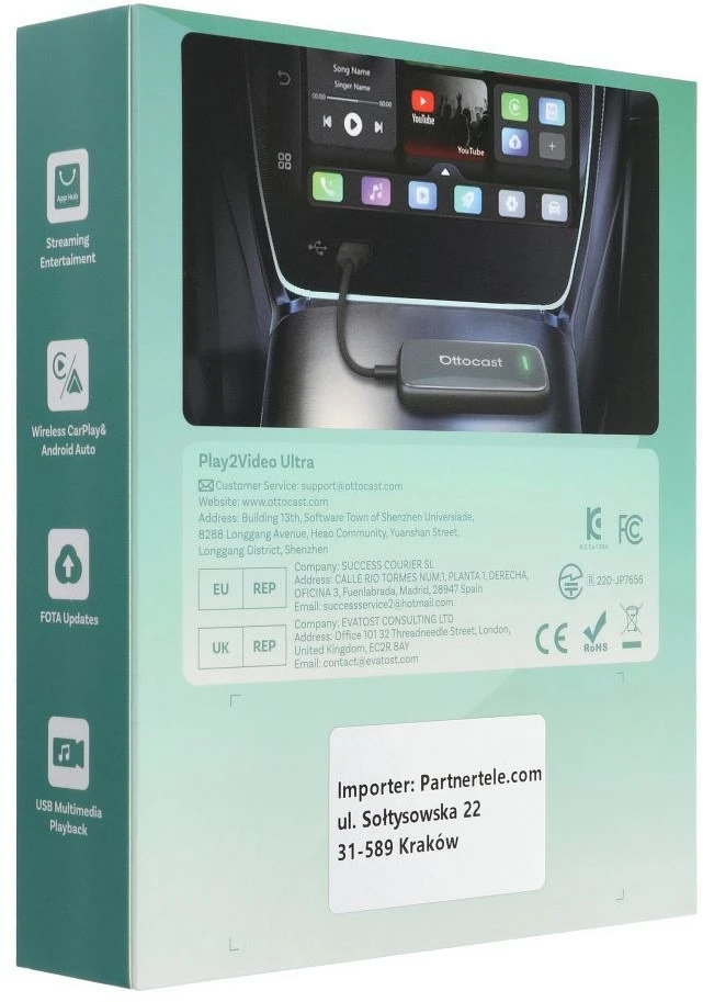 Belaidis automobilinis adapteris OTTOCAST Play2Video CA515-T juodas