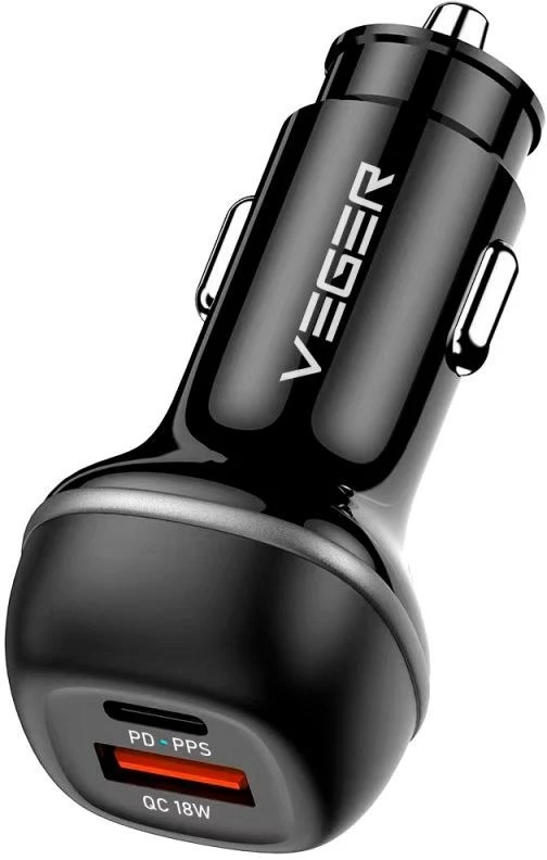 Car charger VEGER USB A + USB C QC PD 51W CC62-1A1C juodas