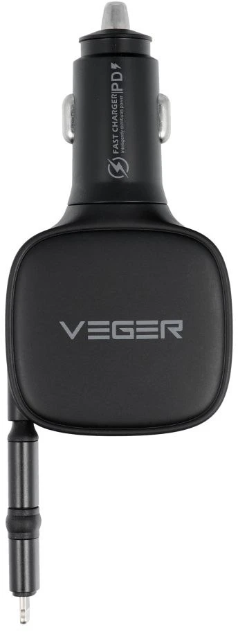 Automobilinis įkroviklis VEGER USB C + kabelis USB C / Lightning QC PD 84W CC89 juodas
