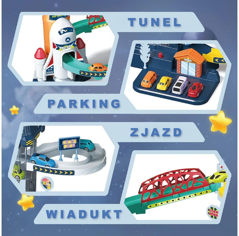 Automobilių lenktynių trasa su kosmine stotimi ir keltuvu