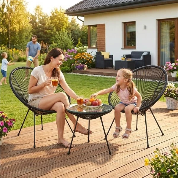 Baby Mix juodų sodo baldų komplektas balkonui ir terasai