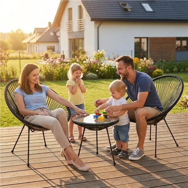 Baby Mix juodų sodo baldų komplektas balkonui ir terasai