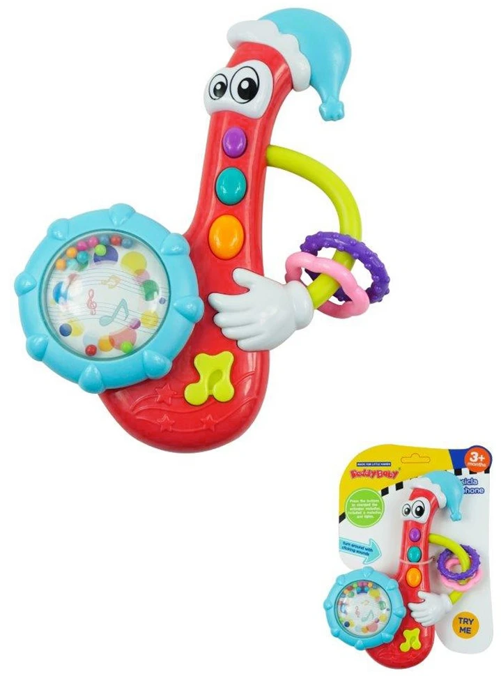 Baby Mix kūdikių barškutis su melodija, raudonas saksofonas