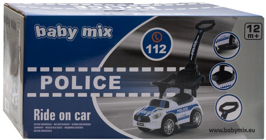 Baby Mix POLICE baltas kūdikio šokliukas su garsais ir atrama