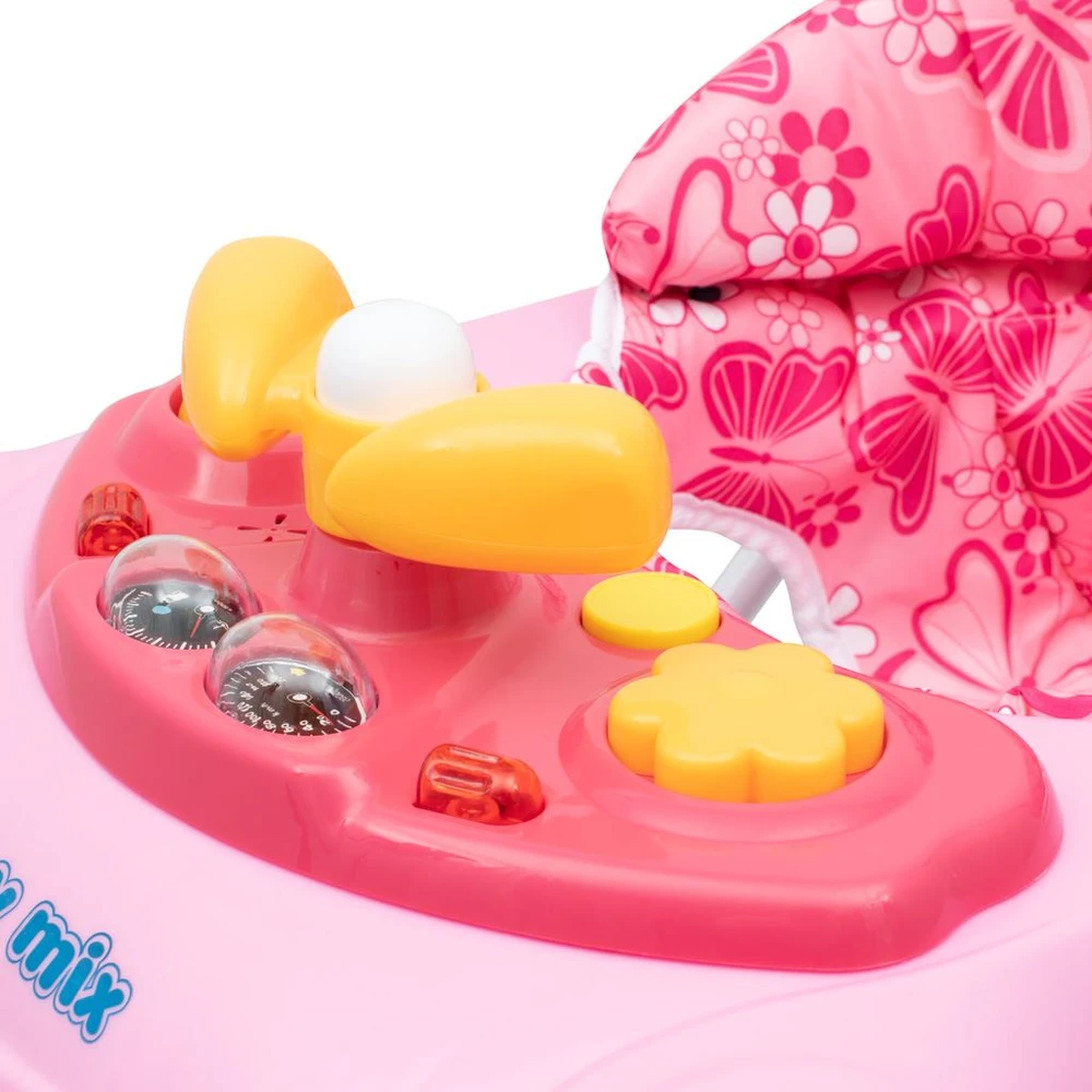 Baby Mix vaikštynė su vairu ir rožiniais silikoniniais ratukais