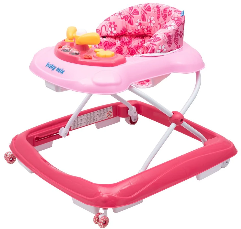Baby Mix vaikštynė su vairu ir rožiniais silikoniniais ratukais