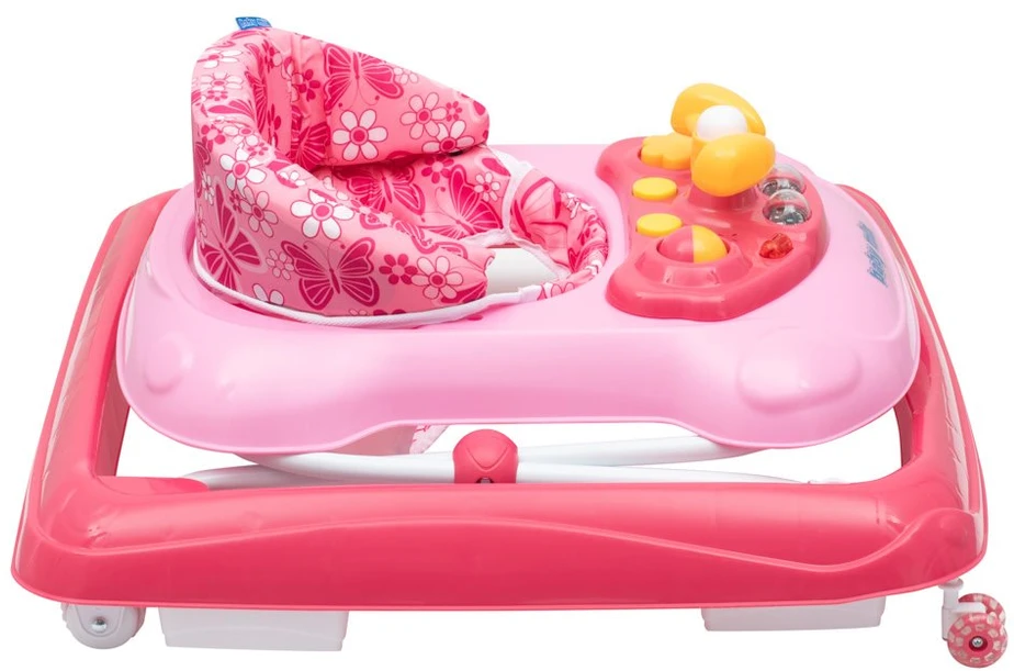 Baby Mix vaikštynė su vairu ir rožiniais silikoniniais ratukais