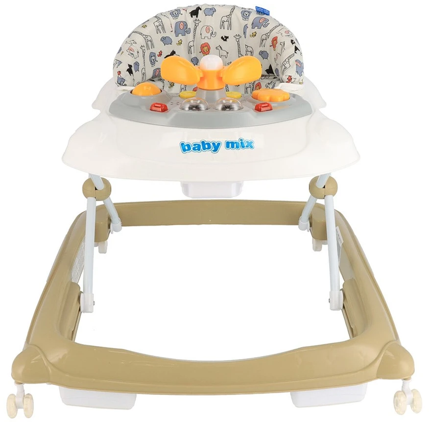 Baby Mix vaikštynė su vairu ir silikoniniais cappuccino spalvos ratukais