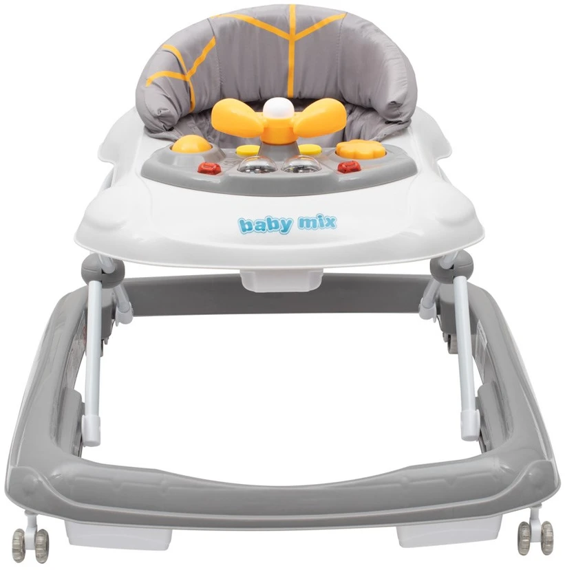 Baby Mix vaikštynė su vairu ir silikoniniais ratukais, pilkos spalvos