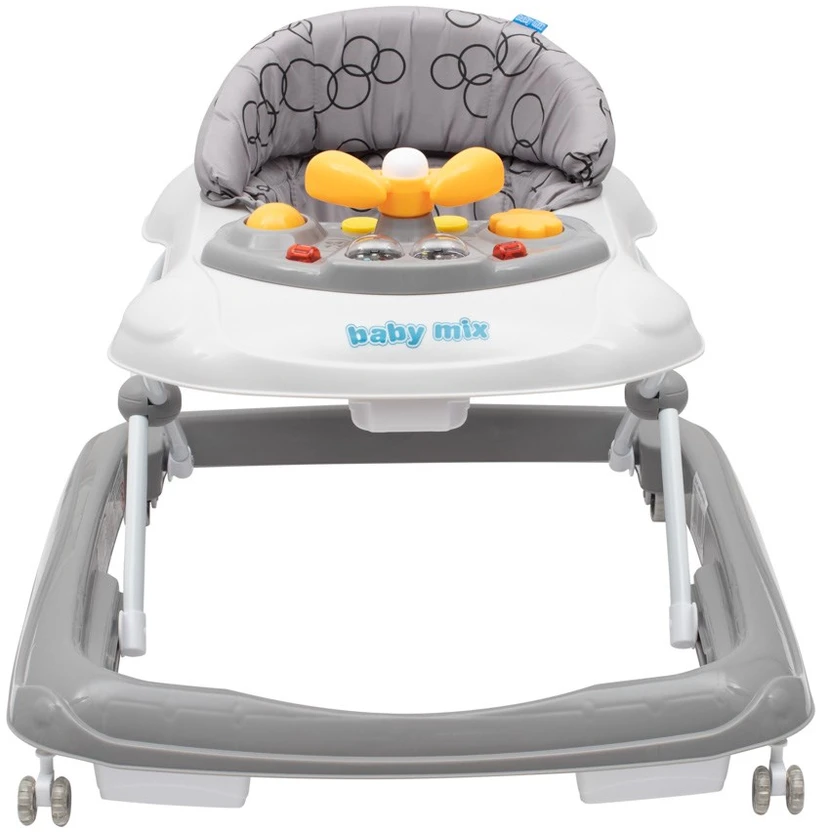 Baby Mix vaikštynė su vairu ir silikoniniais ratukais, tamsiai pilka