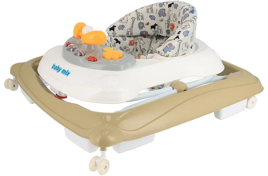 Baby Mix vaikštynė su vairu ir silikoniniais cappuccino spalvos ratukais