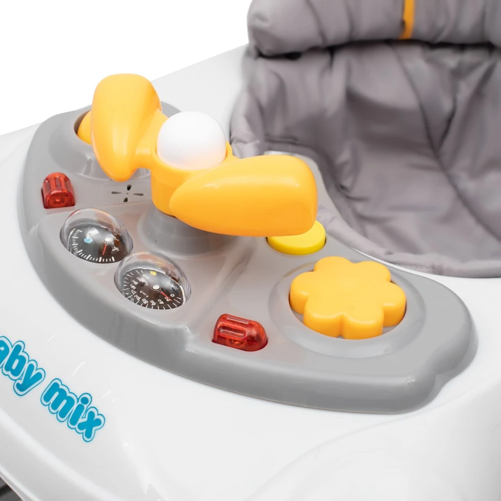 Baby Mix vaikštynė su vairu ir silikoniniais ratukais, pilkos spalvos