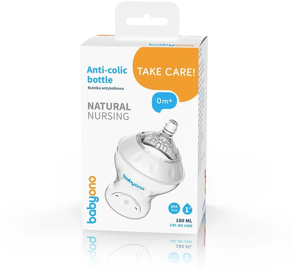 BabyOno Dieglių nesukeliantis buteliukas NATURAL NURSING 180 ml