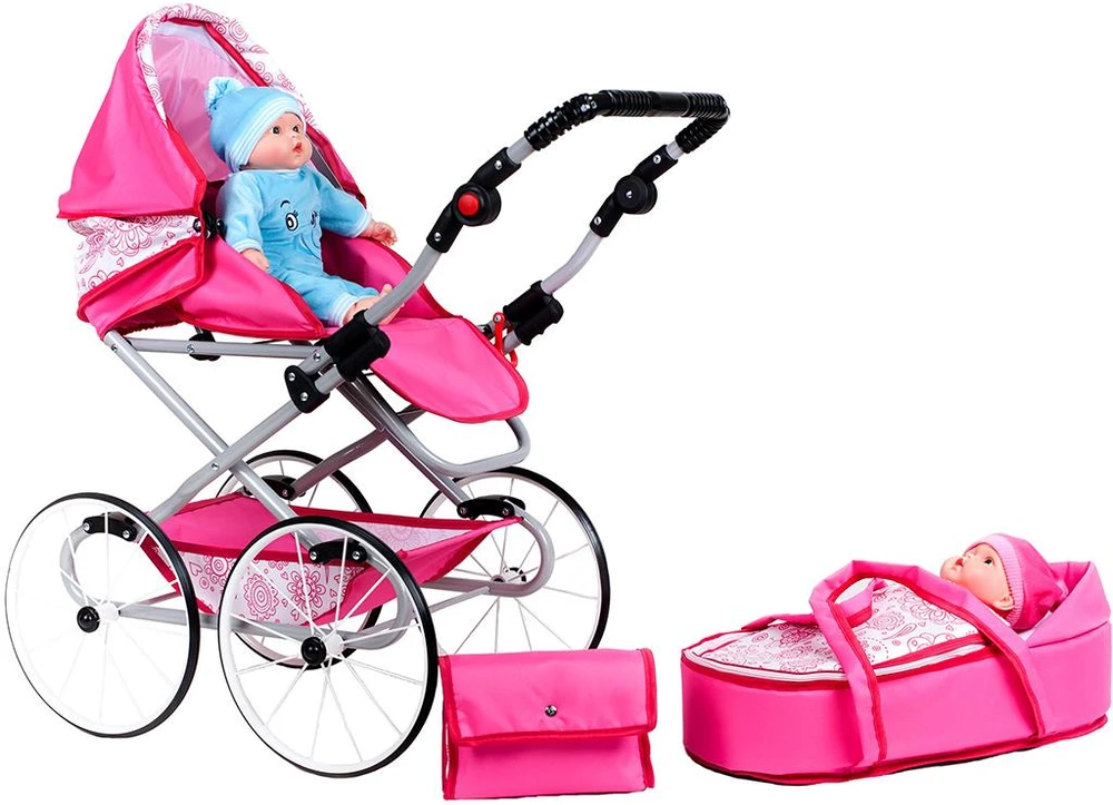 Baby Retro vežimėlis lėlėms 2in1 New Baby Natálka rožinis
