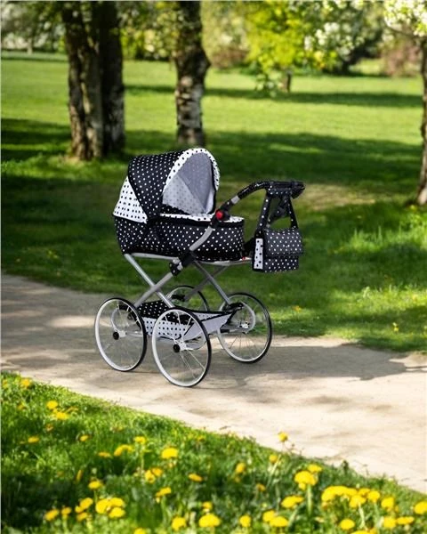 Baby Retro vežimėlis lėlėms 2in1 New Baby Natálka baltas-juodas
