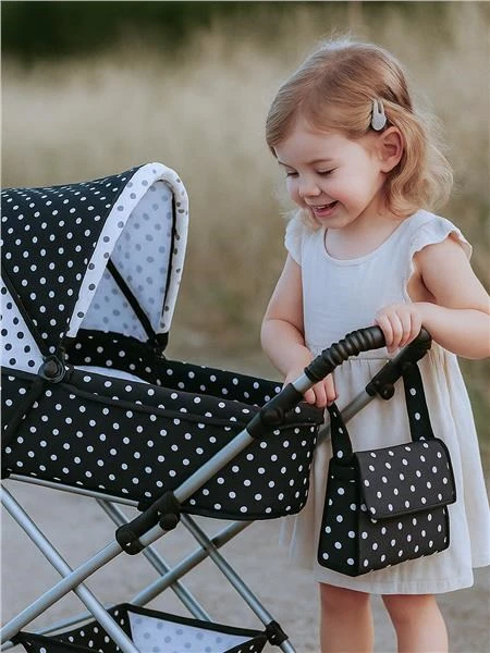 Baby Retro vežimėlis lėlėms 2in1 New Baby Natálka baltas-juodas