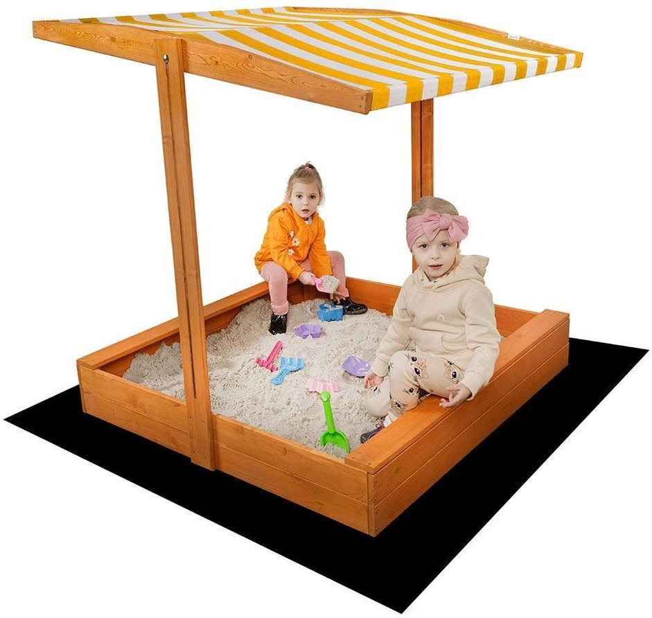 Baldakimas vaikų medinei smėlio dėžei Baby Mix 120x120 cm geltonas ir baltas