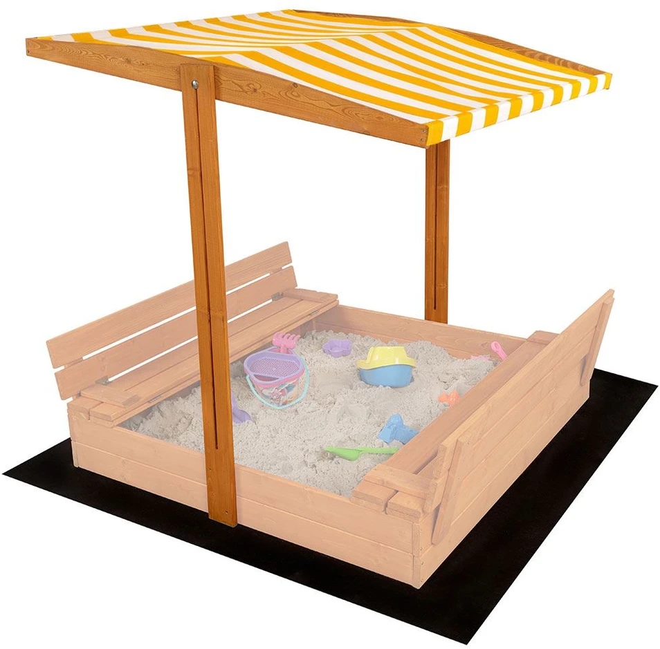 Baldakimas vaikų medinei smėlio dėžei Baby Mix 120x120 cm geltonas ir baltas