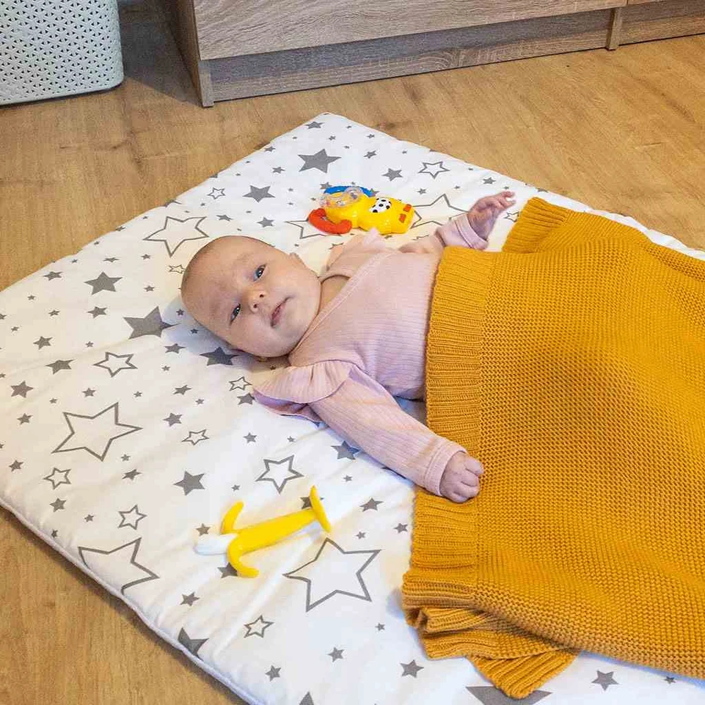 Bambuko megzta antklodė NEW BABY 100x80 cm garstyčių spalvos